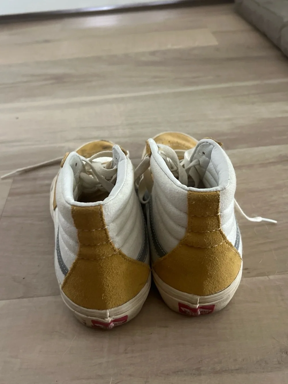 Vans sk8 hi yellow blue and white canvas and suede with leather interior